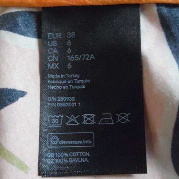 H&M Flared Exotic Leaf Palm Amazon Floral Print Volume Orange Cotton Skirt 6 - Picture 6 of 8